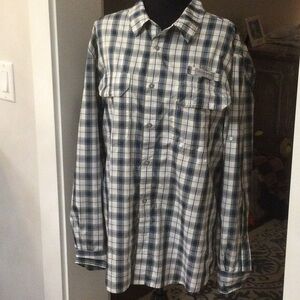 Field & Stream Men's Plaid Button-Down Shirt - Blue, white, and green.